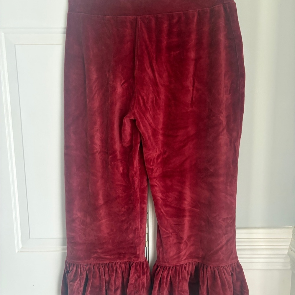 Matilda Jane Elegant burgandy/red Velvet High Waist Ruffle Pants - Picture 8 of 8